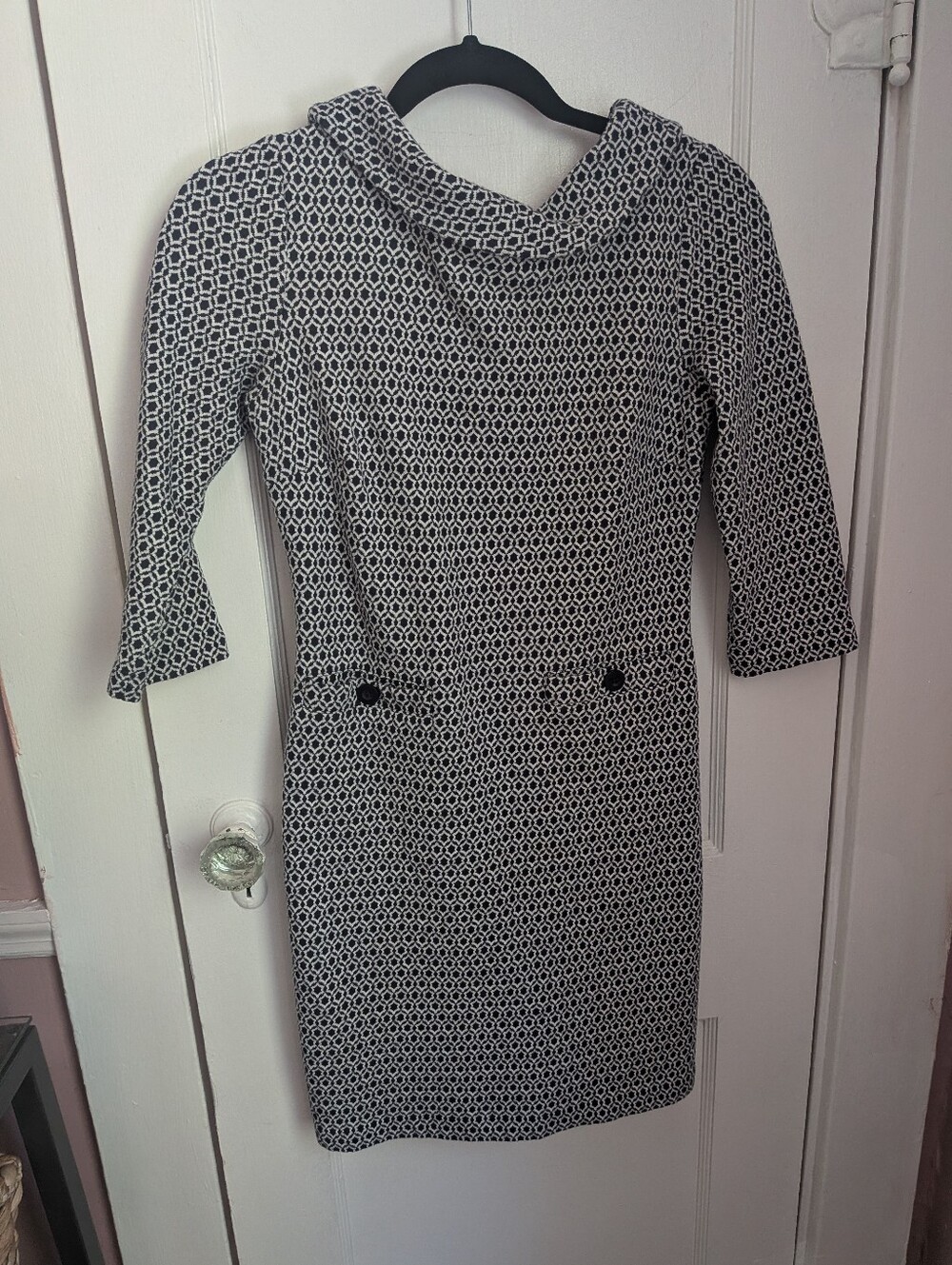 Boden Black and White Geometric Midi Retro Tailored Work Dress - Size 2P